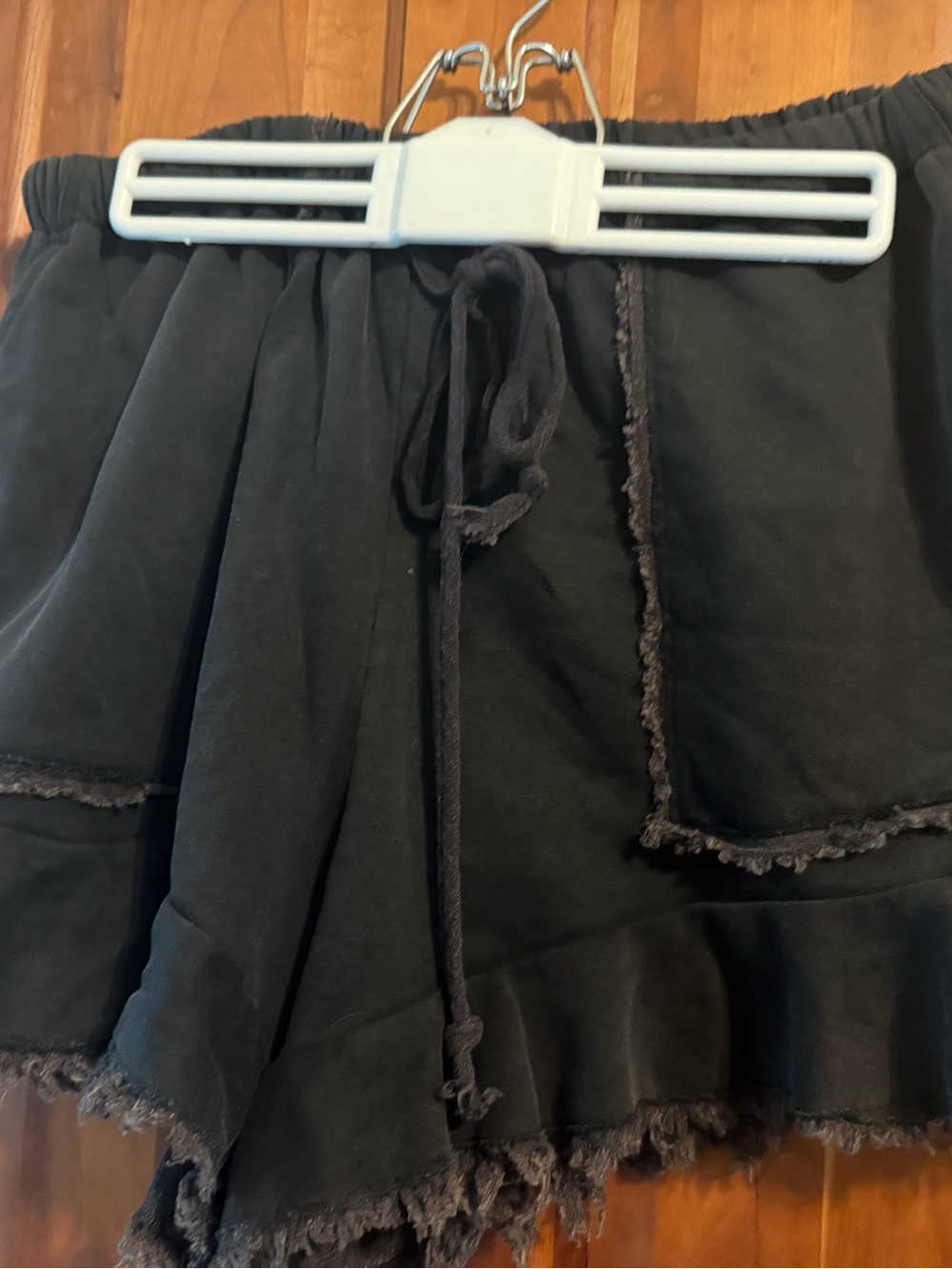 Easel Black Fringe drawstring shorts